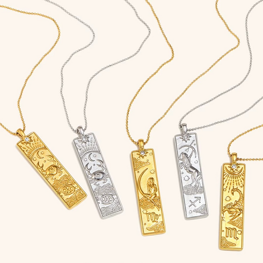 Zodiac Bar Pendant Necklace Gold & Silver-Tone Finish | Luxe Celestial Jewellery