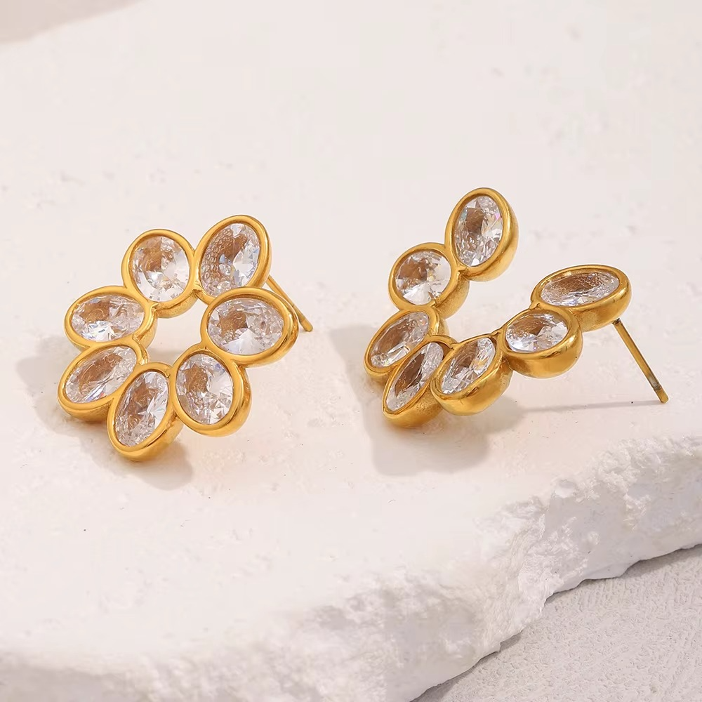 Crystal Petal Stud Earrings Gold-Tone Finish | Refined Floral Jewellery