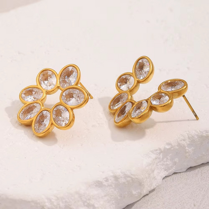 Crystal Petal Stud Earrings Gold-Tone Finish | Refined Floral Jewellery