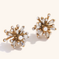 Radiant Pearl Burst Stud Earrings Gold-Tone Finish | Sculptural Pearl & Crystal Jewellery