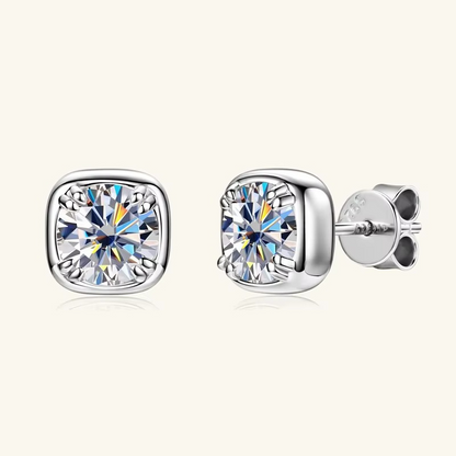 Moissanite Certified Square Stud Earrings | 925 Sterling Silver | 18K Gold Plated | 1CT D-Color