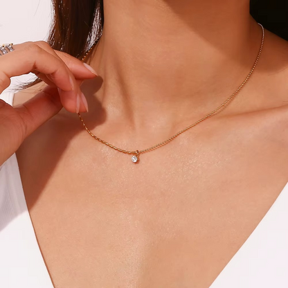 Solitaire Drop Pendant Necklace Gold-Tone Finish | Refined Minimal Jewellery