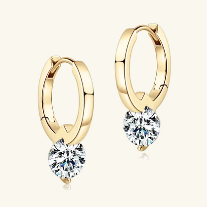 Moissanite Solitaire Hoop Drop Earrings | 925 Sterling Silver | 18K Gold Plated | Dangle Huggie | Women's Jewellery Gift