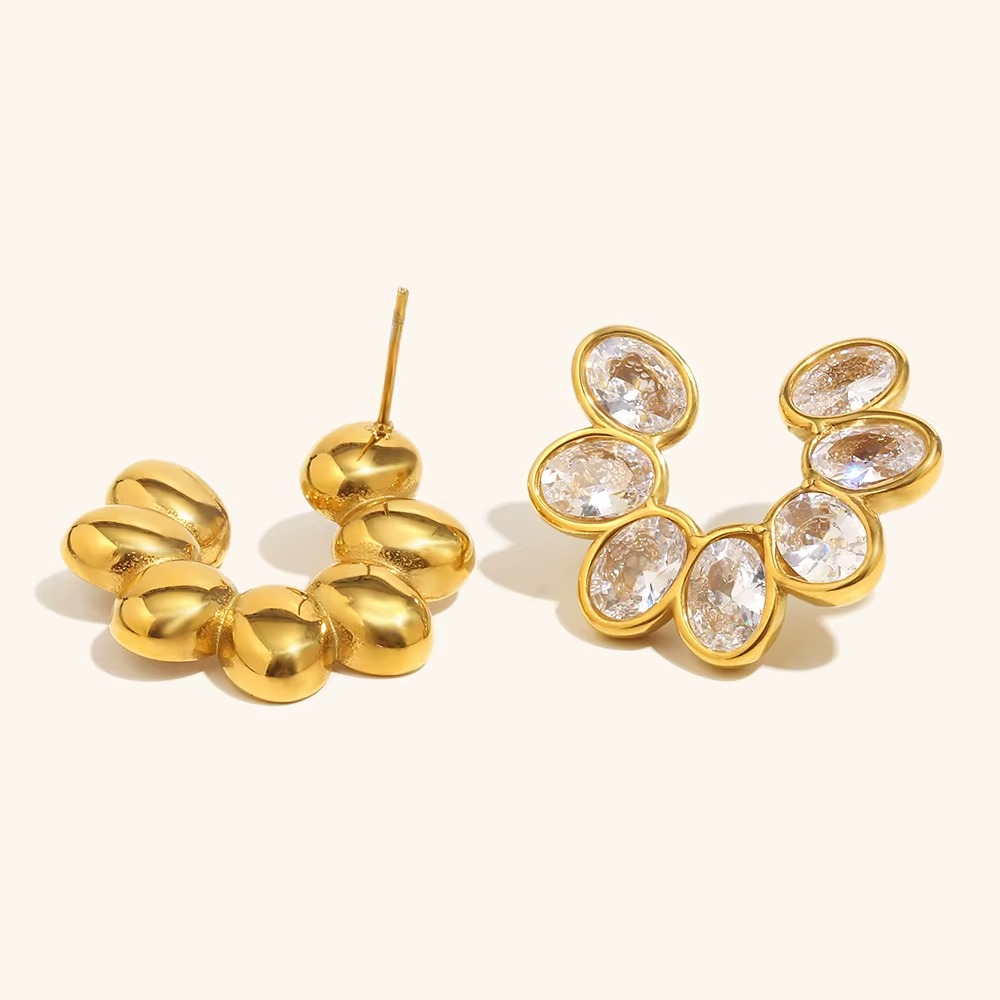 Crystal Petal Stud Earrings Gold-Tone Finish | Refined Floral Jewellery
