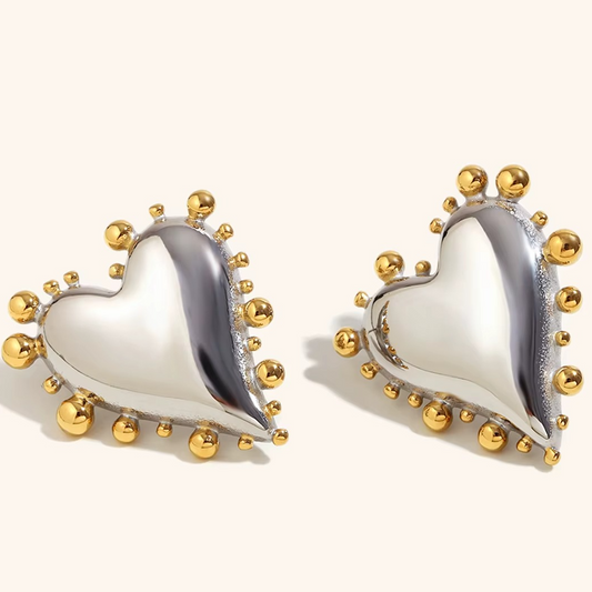 Heart Stud Earrings Silver & Gold-Tone Finish | Modern Romantic Jewellery