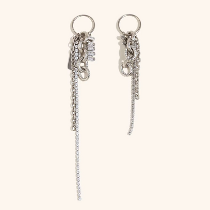 Chain Drop Statement Earrings Gold or Silver Finish | Modern Mixed-Texture Jewellery