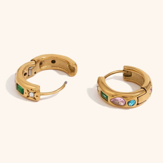 Multi-Crystal Huggie Hoop Earrings Gold & Silver Finish | Modern Statement Jewellery