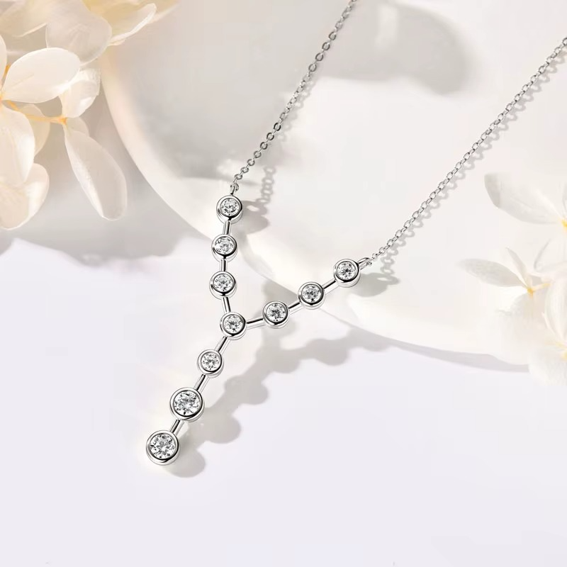 Moissanite Certified Cross Constellation Necklace | 925 Sterling Silver & 18K Gold Plated | Bezel Set Pendant