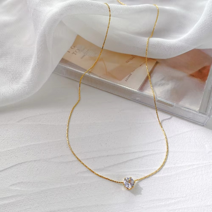 Dainty Zircon Charm Necklace Gold-Plated Stainless Steel | Minimalist Everyday Elegance