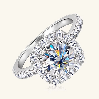 Moissanite Cushion Halo Engagement Ring | 925 Sterling Silver | 18K Gold & Silver | Pavé Band | Certified Luxury Ring