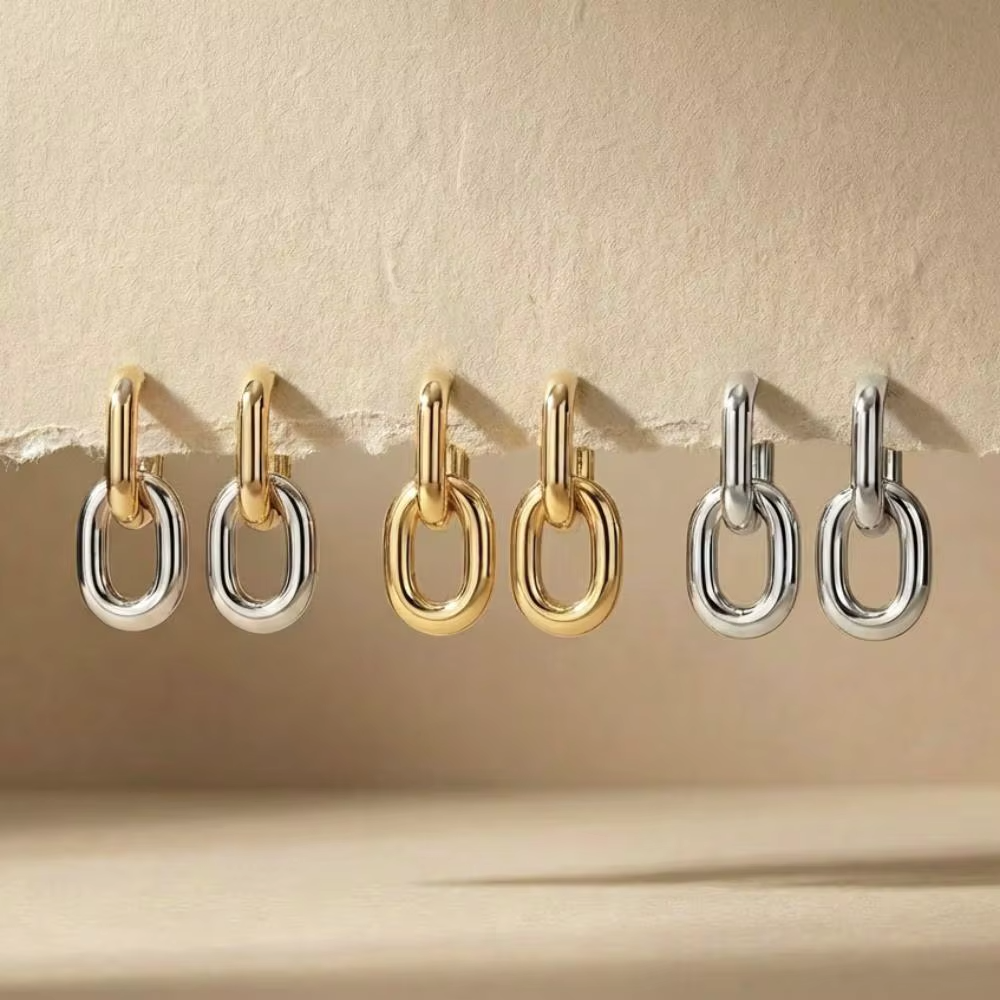 Gold Chain-Link Hoop Earrings Stainless Steel | Modern Sculptural Statement Jewellery