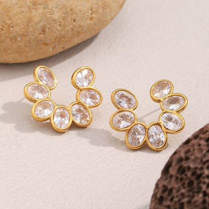Crystal Petal Stud Earrings Gold-Tone Finish | Refined Floral Jewellery