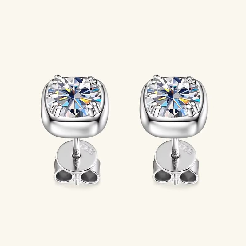 Moissanite Certified Square Stud Earrings | 925 Sterling Silver | 18K Gold Plated | 1CT D-Color