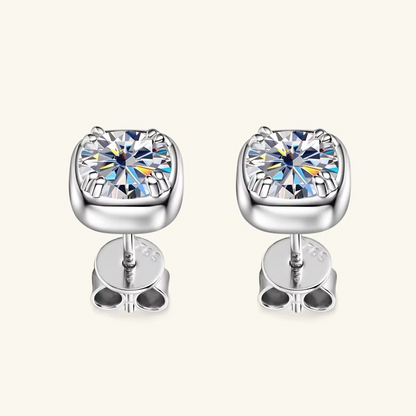 Moissanite Certified Square Stud Earrings | 925 Sterling Silver | 18K Gold Plated | 1CT D-Color