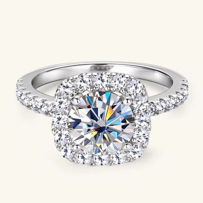 Moissanite Cushion Halo Engagement Ring | 925 Sterling Silver | 18K Gold & Silver | Pavé Band | Certified Luxury Ring
