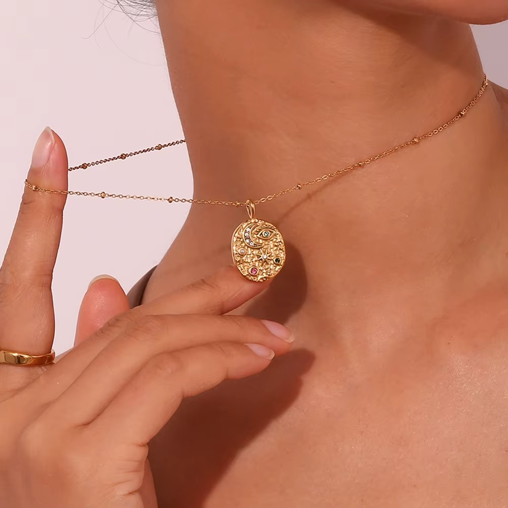 Celestial Talisman Pendant Necklace Gold-Tone Finish | Luxe Symbolic Jewellery