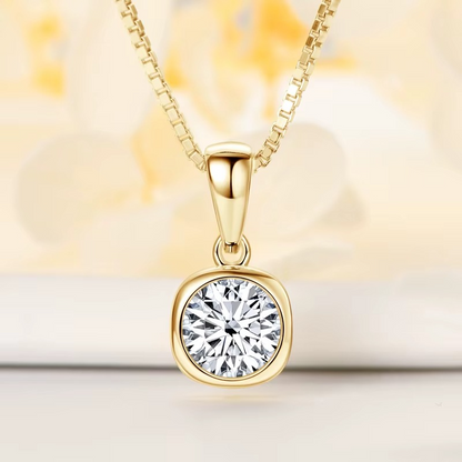 Moissanite Certified Cushion Bezel Pendant Necklace | 925 Sterling Silver | Box Chain