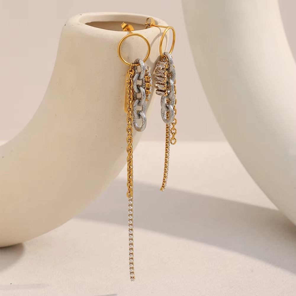 Chain Drop Statement Earrings Gold or Silver Finish | Modern Mixed-Texture Jewellery