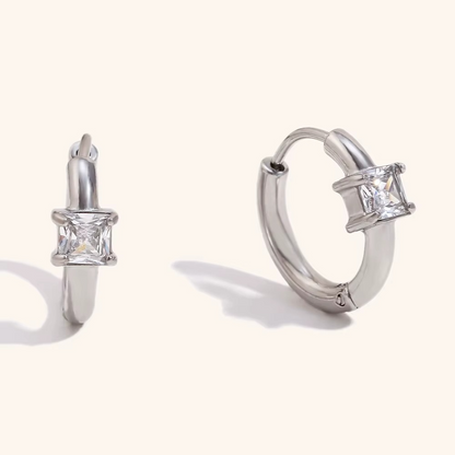 Square Crystal Hoop Earrings Gold-Tone Stainless Steel | Refined Minimalist Jewellery