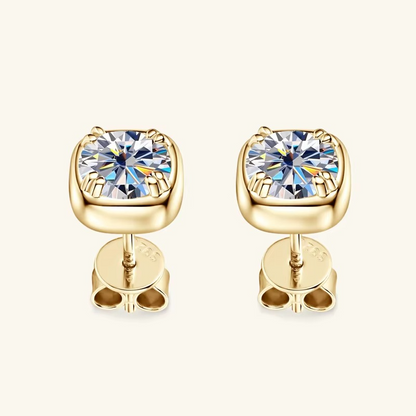 Moissanite Certified Square Stud Earrings | 925 Sterling Silver | 18K Gold Plated | 1CT D-Color