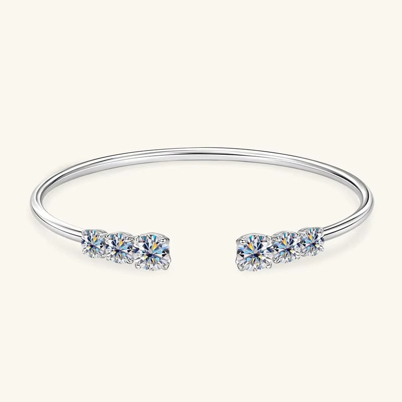 Moissanite Certified Cuff Bangle | 925 Sterling Silver | Women's Luxury Jewellery Gift