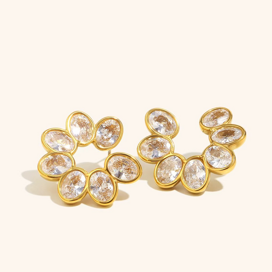 Crystal Petal Stud Earrings Gold-Tone Finish | Refined Floral Jewellery