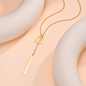 Circle and Bar Drop Necklace - 18K Gold Plated Stainless Steel - Minimal Lariat Necklace Gift for Her