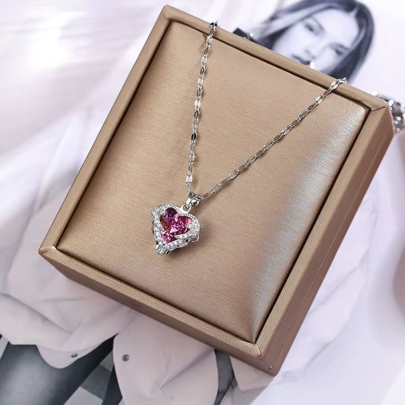 Ocean Heart Crystal Pendant Necklace Colourful Crystal | 316L Stainless Steel Elegance