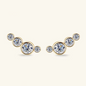 Certified Moissanite Graduated Bezel Stud Earrings | 925 Sterling Silver - 18K Gold Plated | Four-Stone Curved Ear Climber