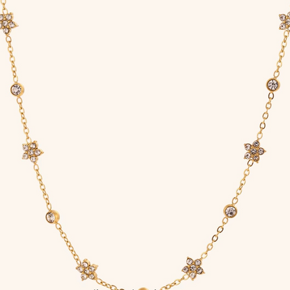 Crystal Bloom Station Necklace Gold-Tone Finish | Refined Floral Jewellery