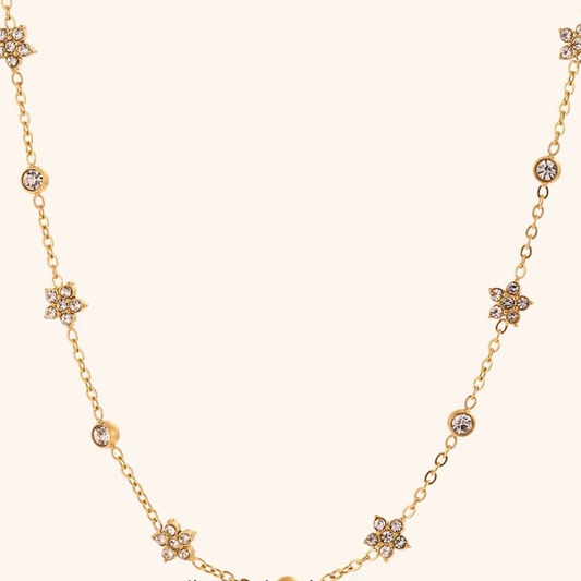 Crystal Bloom Station Necklace Gold-Tone Finish | Refined Floral Jewellery