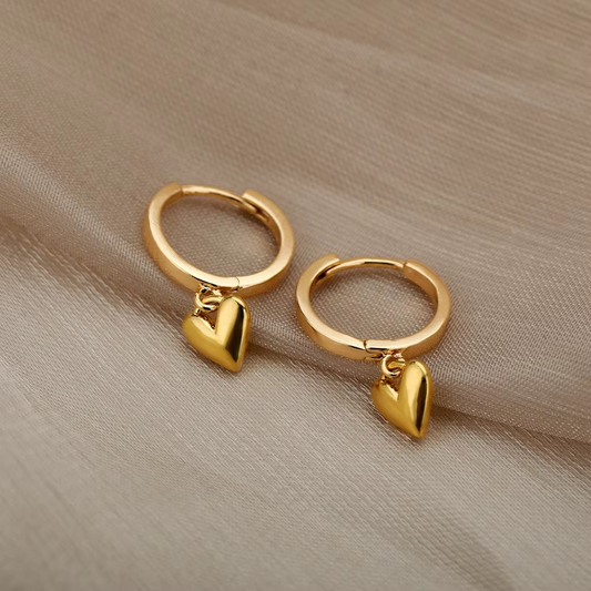 Vintage Heart Drop Gold Stainless Steel Earrings | Elegant & Timeless