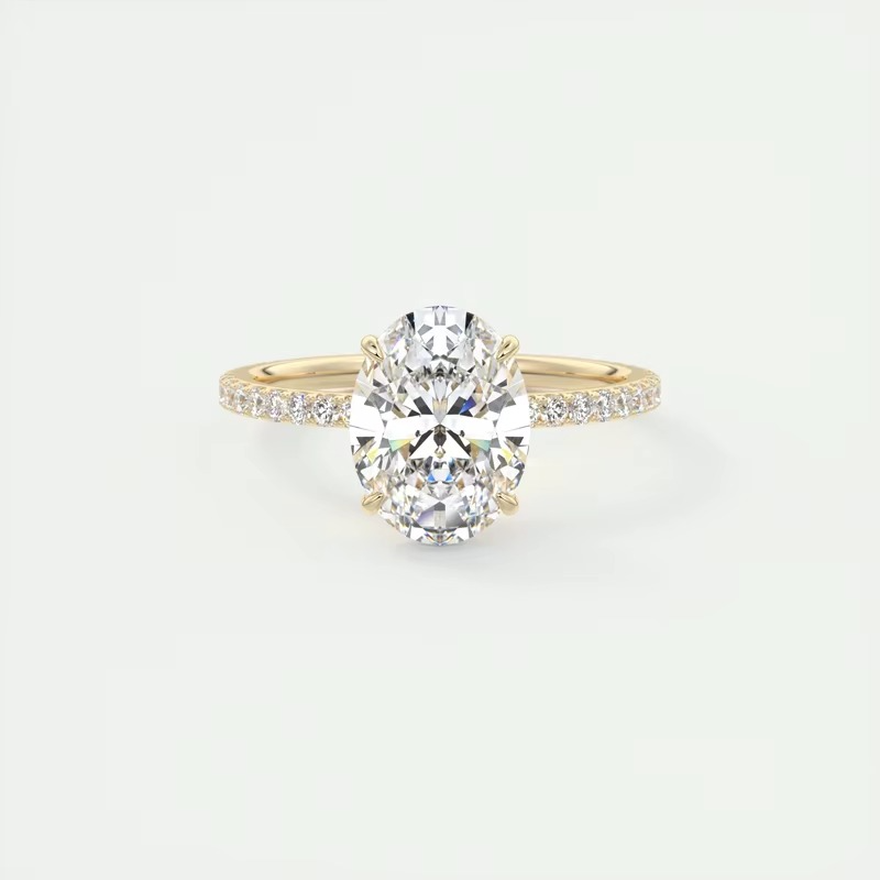 Oval Moissanite Engagement Ring | 925 Sterling Silver | 18K Gold & Silver | Pavé Band | Certified Solitaire Ring
