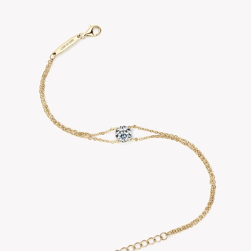 Certified Moissanite Double Chain Bracelet | 1CT D-Color 925 Sterling Silver | 18CT Gold Plated