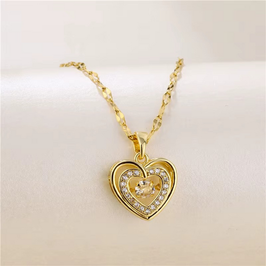 Beating Heart Crystal Pendant Necklace Stainless Steel | Delicate Korean-Inspired Elegance