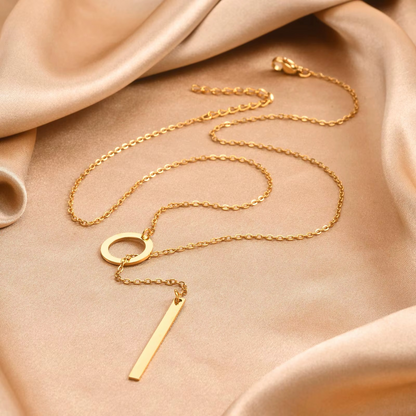 Circle and Bar Drop Necklace - 18K Gold Plated Stainless Steel - Minimal Lariat Necklace Gift for Her