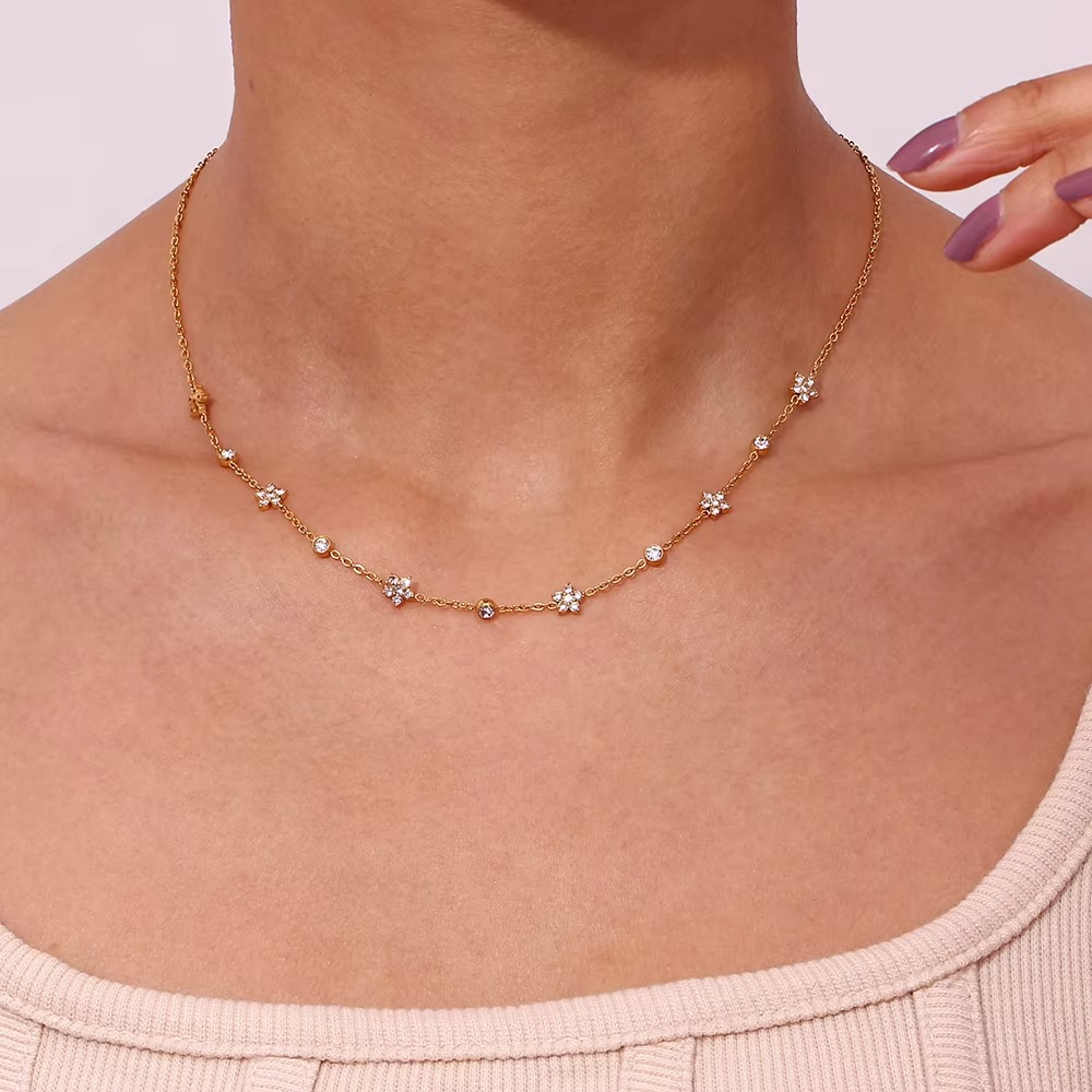 Crystal Bloom Station Necklace Gold-Tone Finish | Refined Floral Jewellery