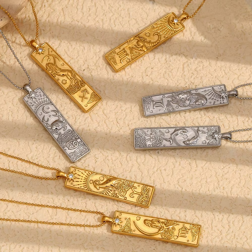 Zodiac Bar Pendant Necklace Gold & Silver-Tone Finish | Luxe Celestial Jewellery