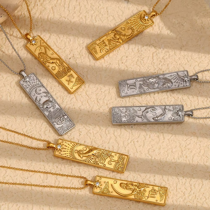 Zodiac Bar Pendant Necklace Gold & Silver-Tone Finish | Luxe Celestial Jewellery