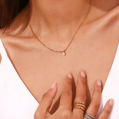 Solitaire Drop Pendant Necklace Gold-Tone Finish | Refined Minimal Jewellery