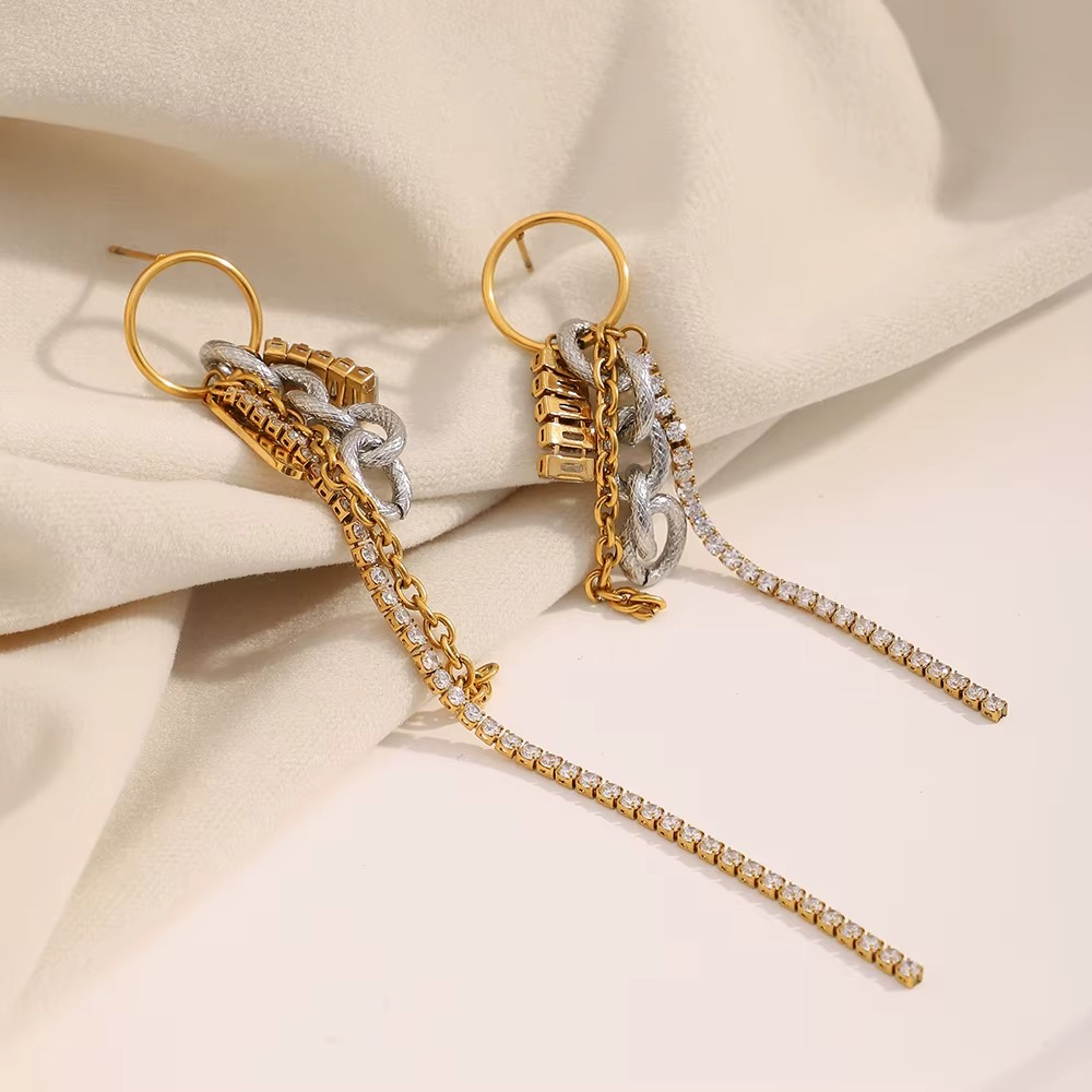 Chain Drop Statement Earrings Gold or Silver Finish | Modern Mixed-Texture Jewellery