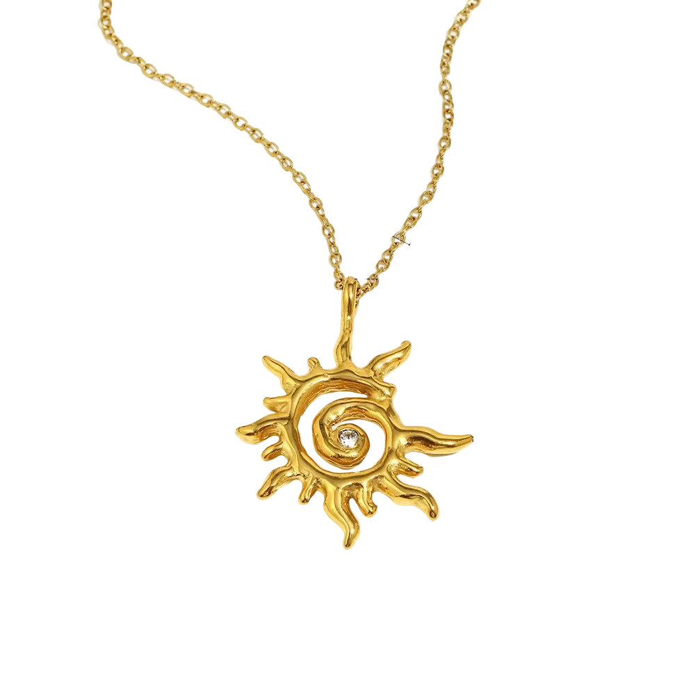 Sunshine Solar Spiral Pendant Necklace Gold-Tone Finish | Luxe Celestial Jewellery