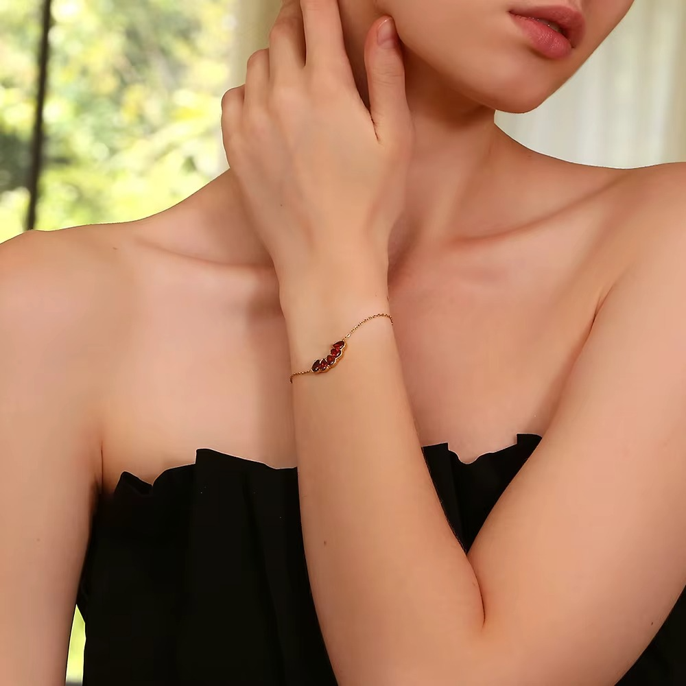 Burgundy Crystal Chain Bracelet 18K Gold Finish | Luxe Statement Jewellery