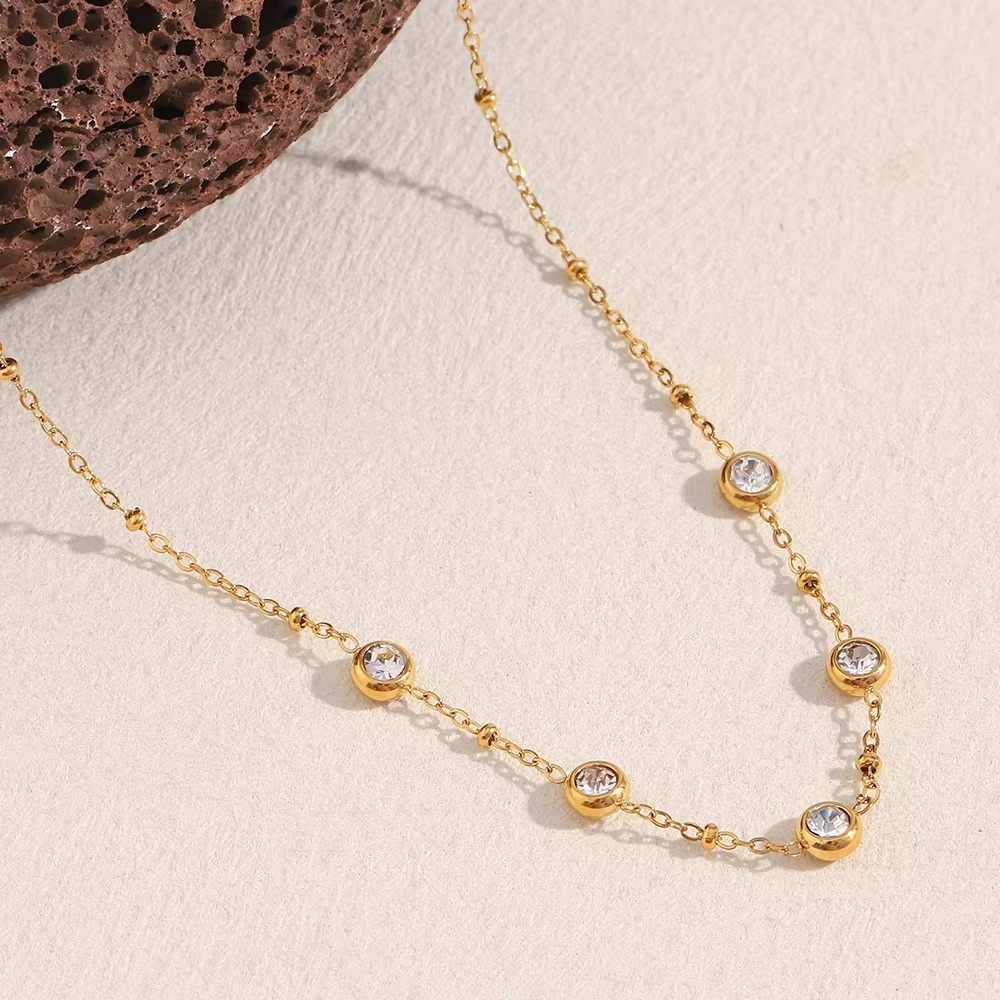 Crystal Bezel Chain Necklace Gold-Tone Finish | Minimal Luxe Jewellery