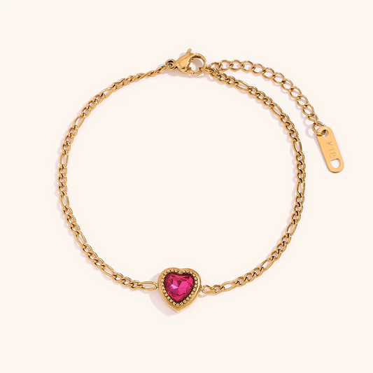 Burgundy Heart Chain Bracelet Gold-Tone Finish | Luxe Symbolic Jewellery