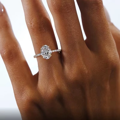 Oval Moissanite Engagement Ring | 925 Sterling Silver | 18K Gold & Silver | Pavé Band | Certified Solitaire Ring