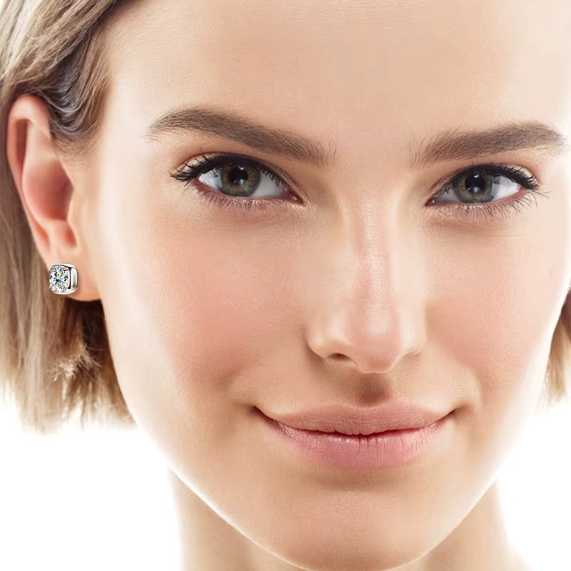 Moissanite Certified Square Stud Earrings | 925 Sterling Silver | 18K Gold Plated | 1CT D-Color