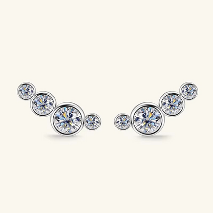 Certified Moissanite Graduated Bezel Stud Earrings | 925 Sterling Silver - 18K Gold Plated | Four-Stone Curved Ear Climber
