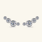 Certified Moissanite Graduated Bezel Stud Earrings | 925 Sterling Silver - 18K Gold Plated | Four-Stone Curved Ear Climber