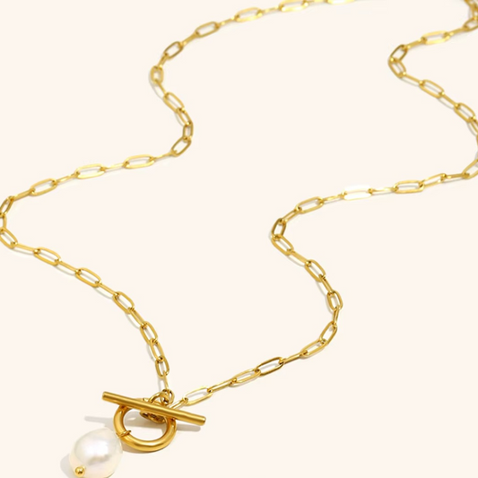 Pearl Toggle Pendant Necklace Gold-Tone Finish | Luxe Minimalist Jewellery